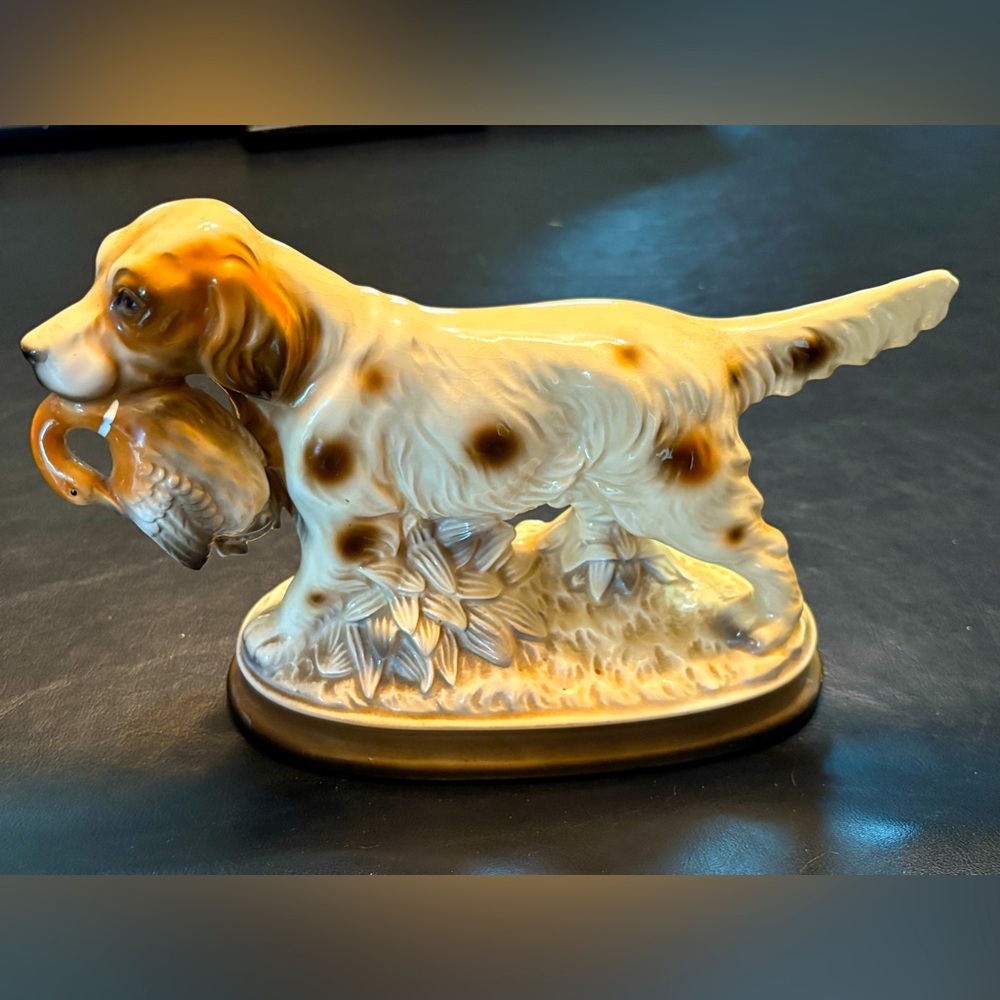VINTAGE Norleans Japan English Springer Spaniel BIRD DUCK  Porcelain Figurine